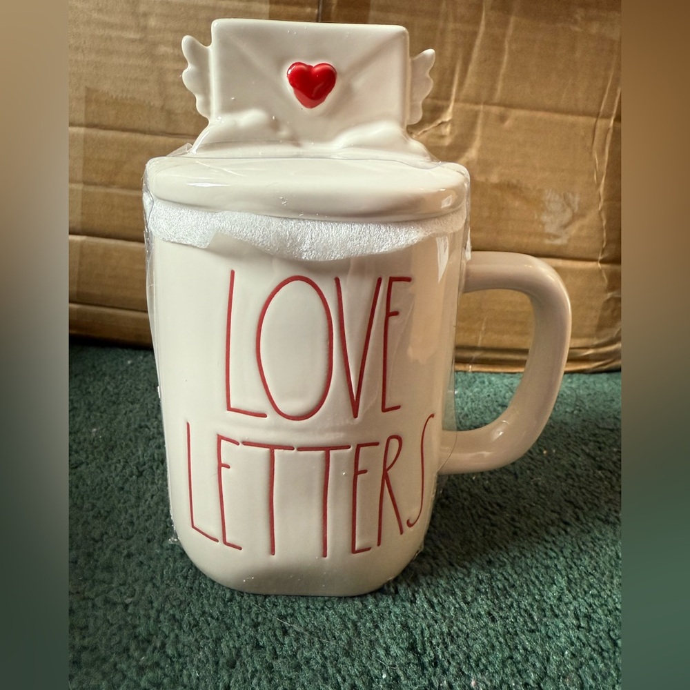 Rae Dunn Cream Ceramic Love Letters Mug with‎ Lid